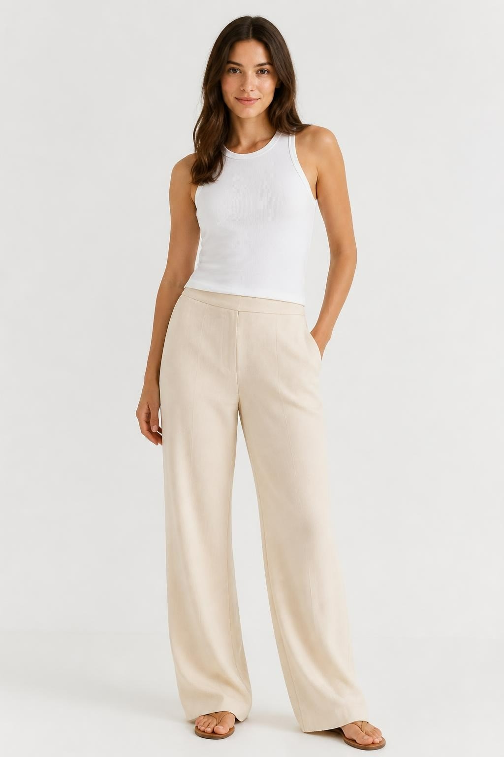 Ros Intentions Beige Tailored Straight Trousers | Pre-Loved | Why Go Less