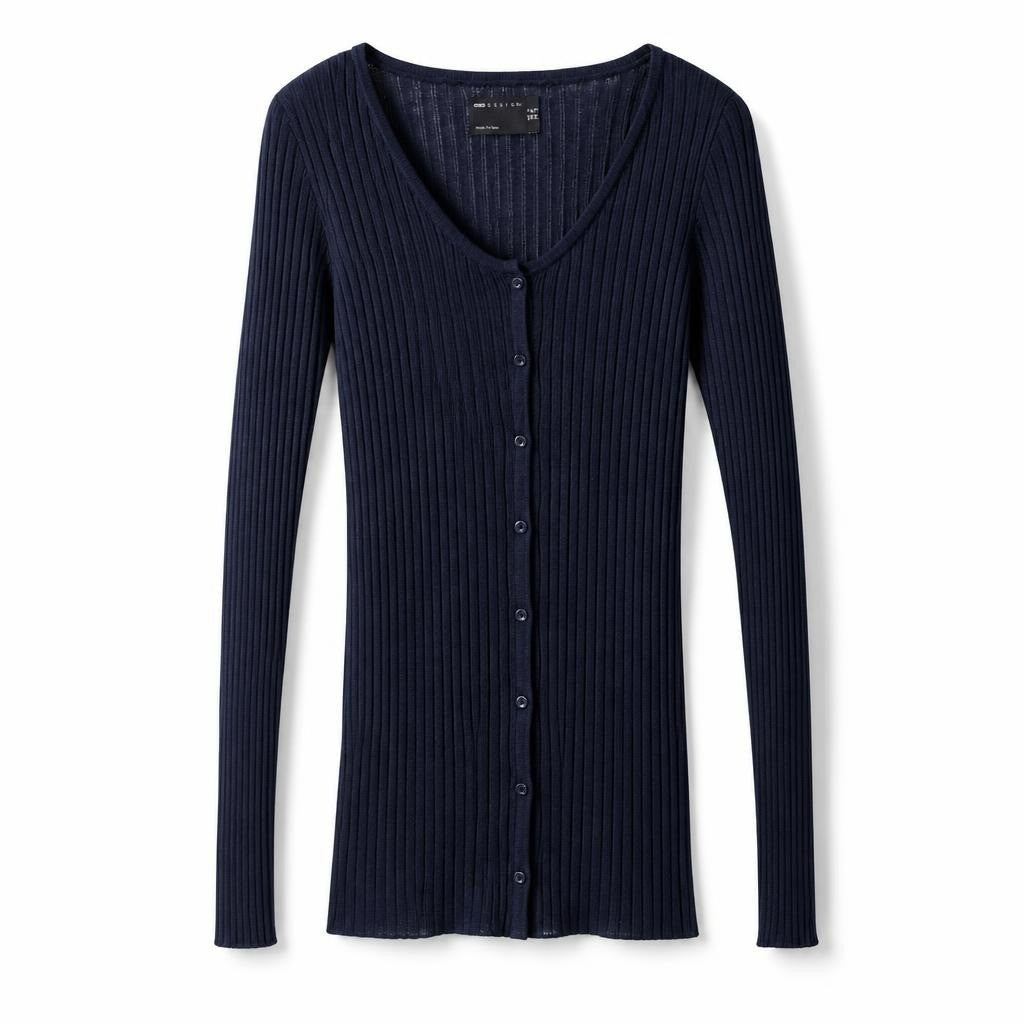 ASOS Design navy ribbed button-down cardigan dress - white studio shot, second-hand at Why Go Less, Dekwaneh, Lebanon