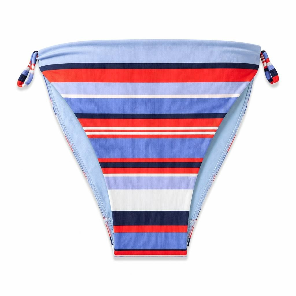 H&M striped bikini bottom blue red, EU 34 - white studio shot, second-hand at Why Go Less, Dekwaneh, Lebanon