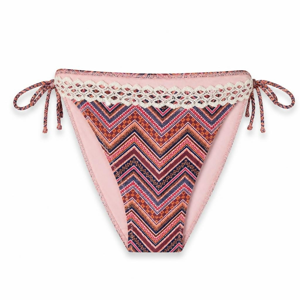 H&M pink chevron bikini bottom, size EUR 34 - white studio shot, second-hand at Why Go Less, Dekwaneh, Lebanon