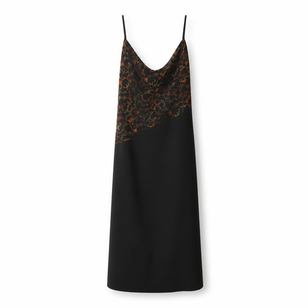 Black spaghetti-strap midi slip dress, embroidered - white studio shot, second-hand at Why Go Less, Dekwaneh, Lebanon