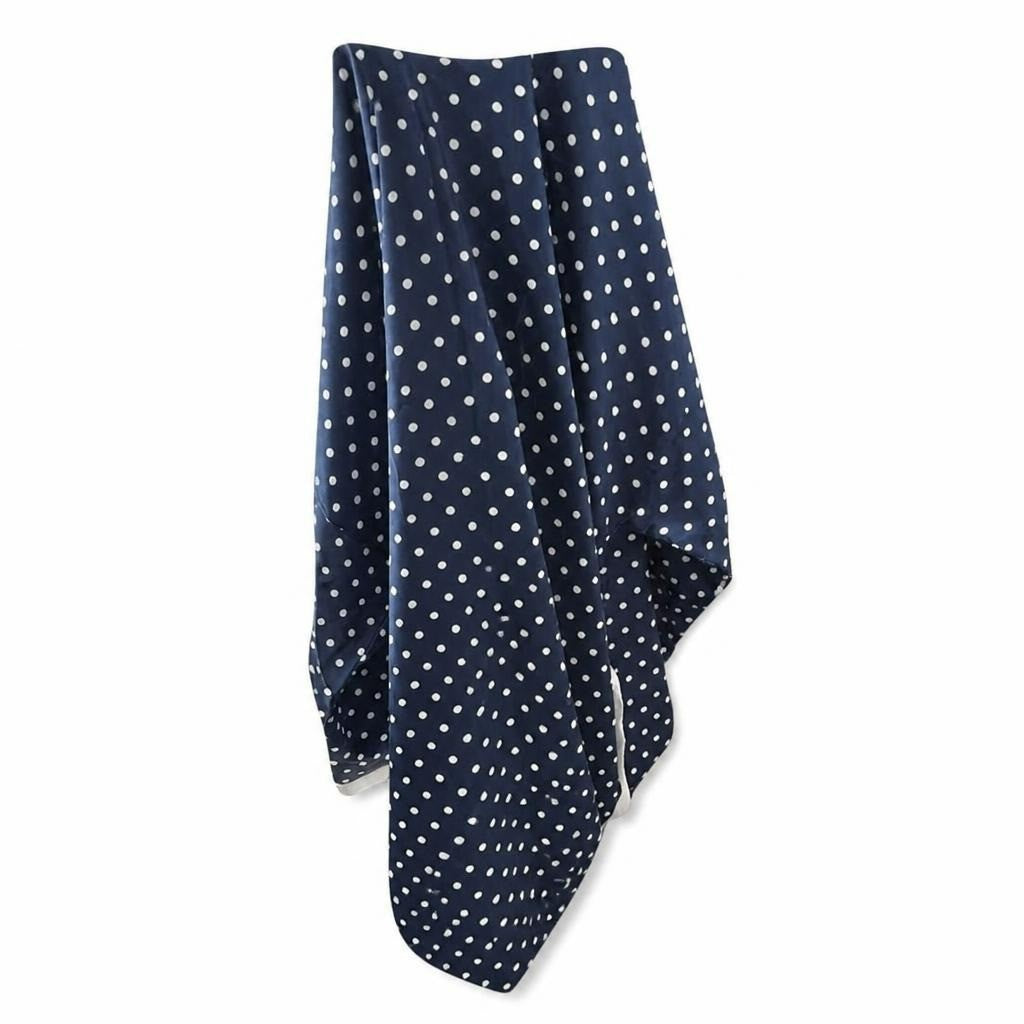 Navy blue polka dot wide-leg trousers/skirt - white studio shot, second-hand at Why Go Less, Dekwaneh, Lebanon