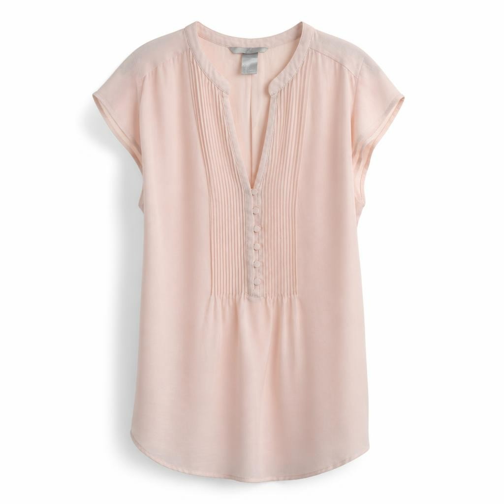 H&M blush pink tunic top with button detail, S/M - white studio shot, second-hand at Why Go Less, Dekwaneh, Lebanon