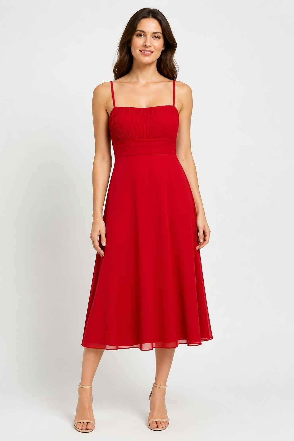 Red Ruched Strapless Mini Dress, Chiffon Skirt | Pre-Loved | Why Go Less