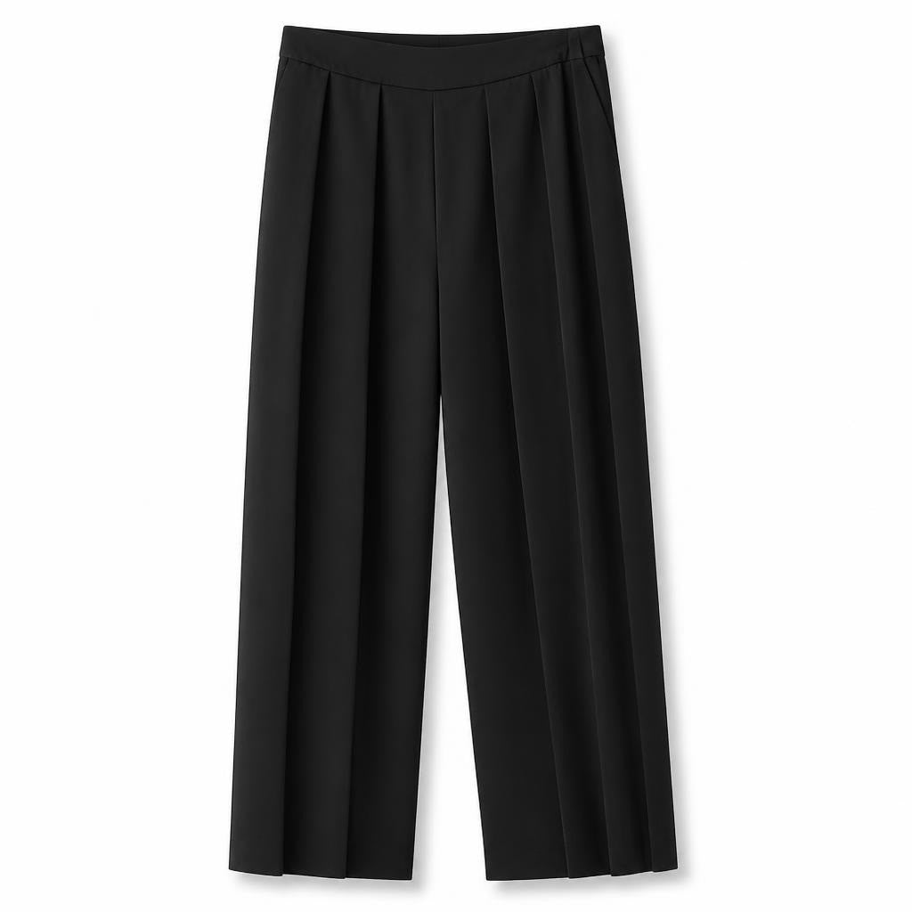 Tally Weijl black wide-leg trousers, size 34 - white studio shot, second-hand at Why Go Less, Dekwaneh, Lebanon