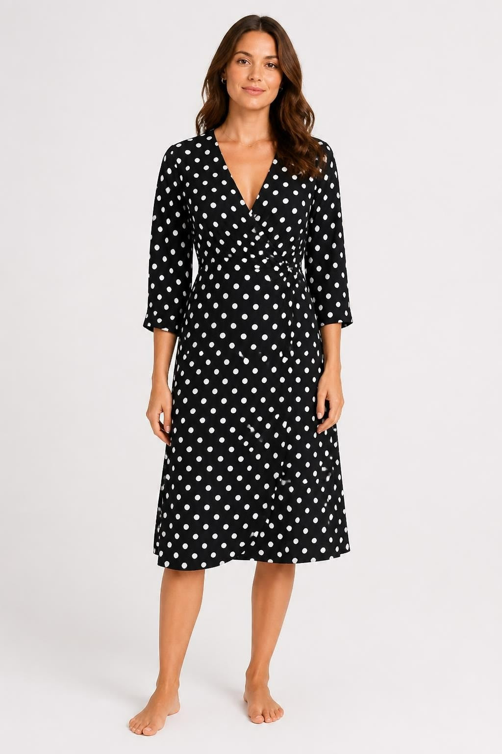 Black & White Polka Dot Wrap Midi Dress | Pre-Loved | Why Go Less