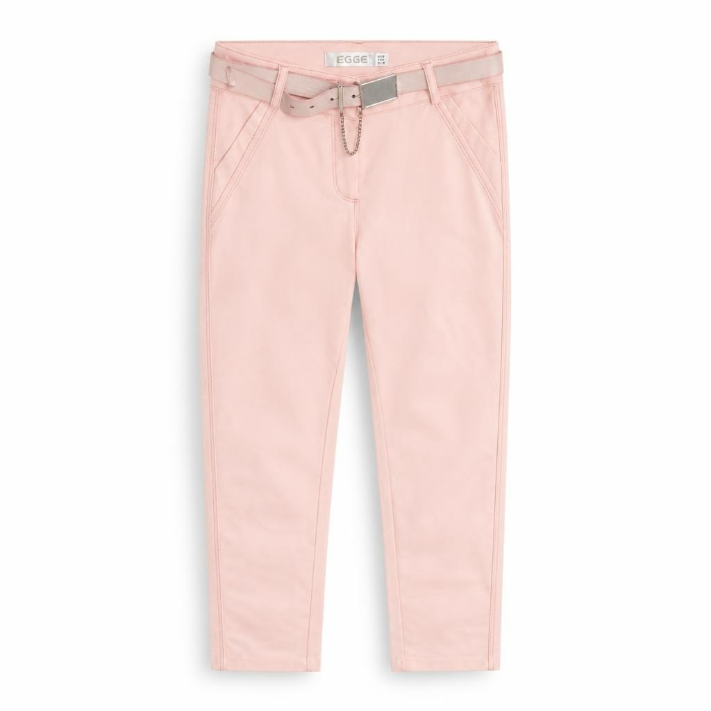 EGGE pink belted slim trousers, size visible - white studio shot, second-hand at Why Go Less, Dekwaneh, Lebanon