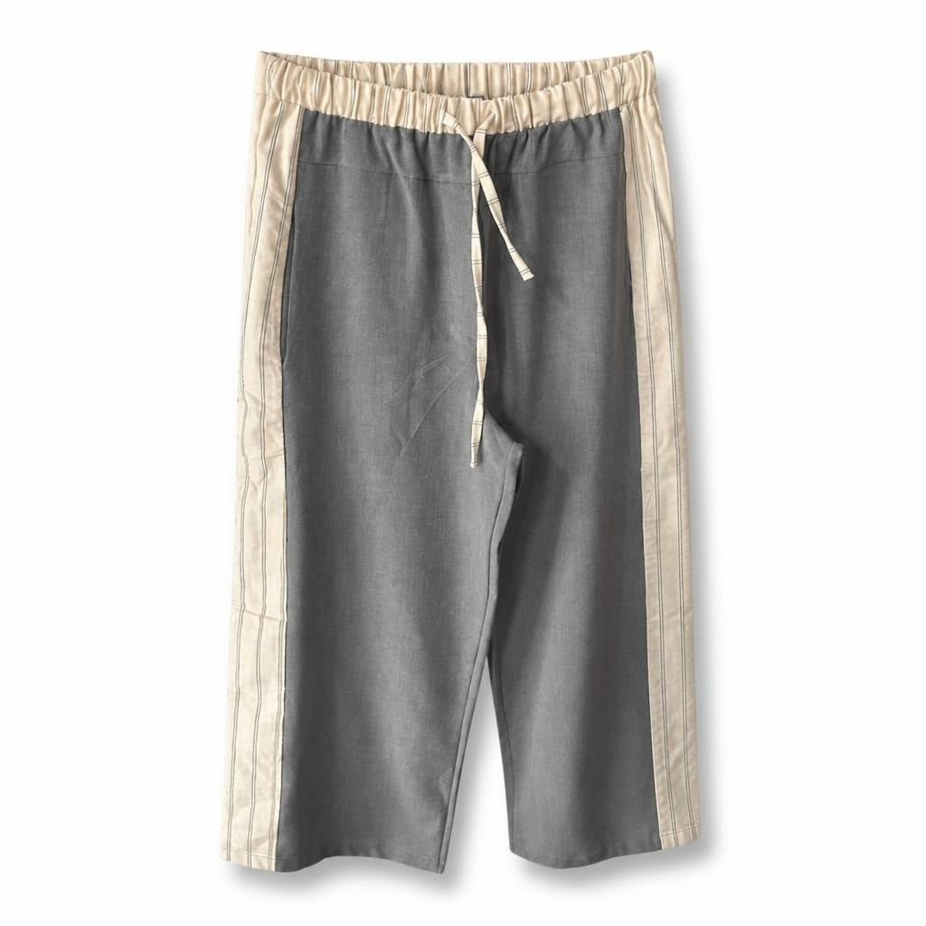 Grey two-tone drawstring casual trousers - white studio shot, second-hand at Why Go Less, Dekwaneh, Lebanon