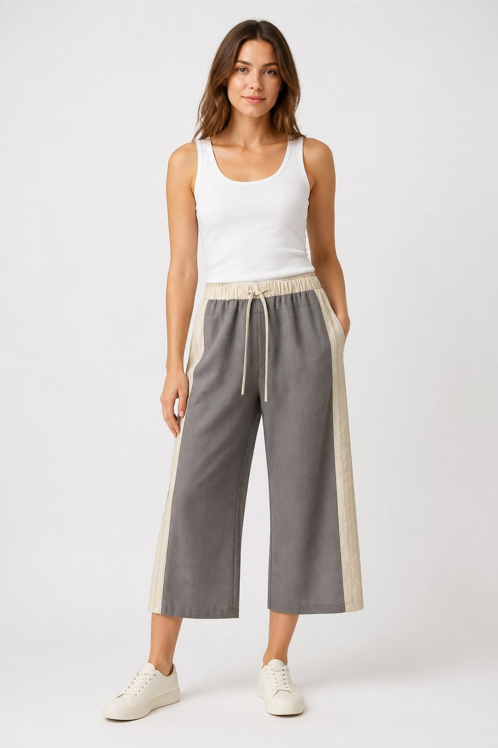 Pantalon de survêtement décontracté gris bicolore à cordon de serrage | Occasion | Pourquoi payer plus-1