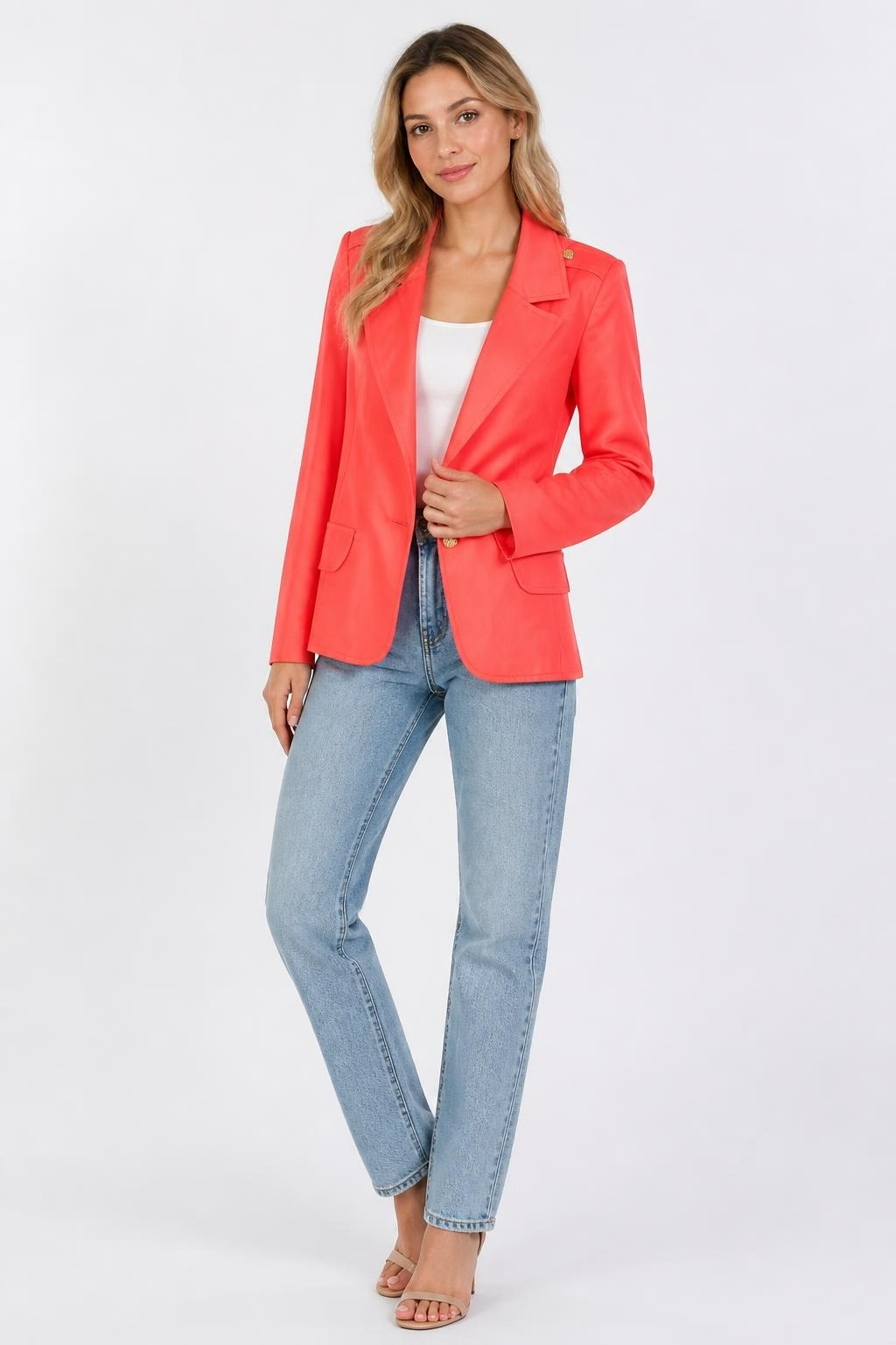 Coral Cropped Blazer Gold Buttons, Lined | Pre-Loved | Why Go Less