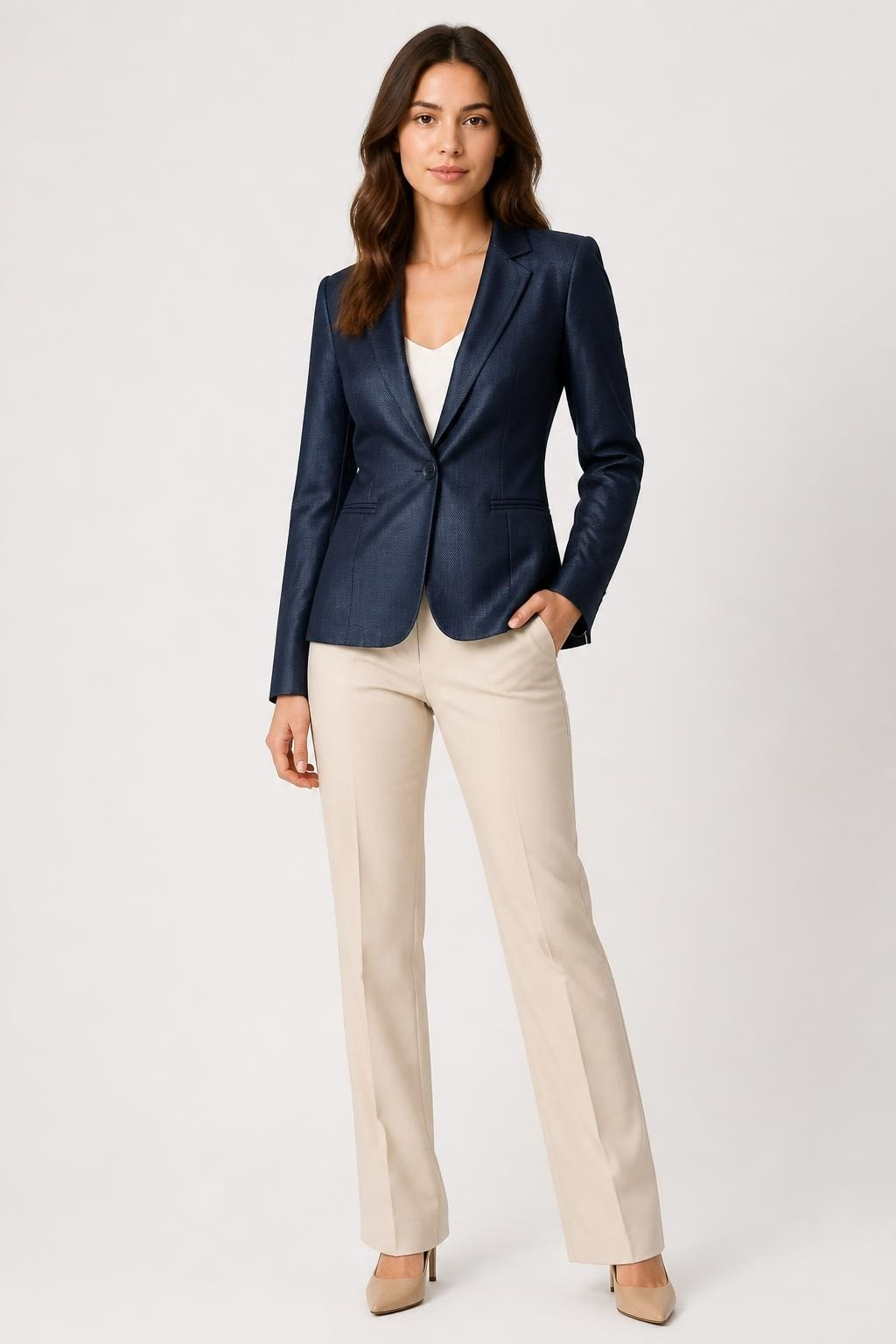 Blazer texturé bleu marine à un bouton | D'occasion | Pourquoi choisir moins bien-1
