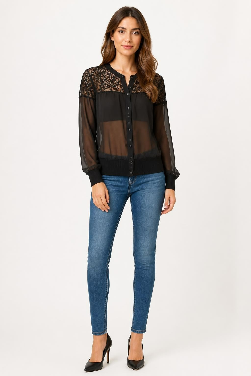 Sabra Black Sheer Lace Long Sleeve Cardigan | Pre-Loved | Why Go Less-1