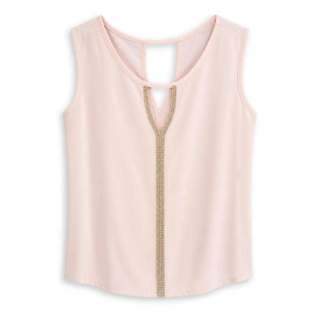 Intuition pink sleeveless top with rhinestone trim - white studio shot, second-hand at Why Go Less, Dekwaneh, Lebanon