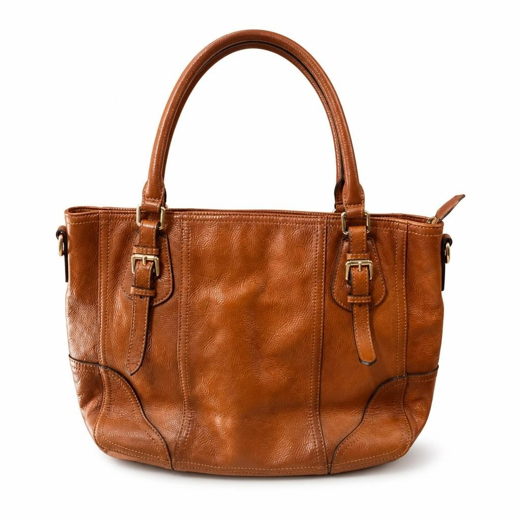 Kemee tan brown pebbled leather tote handbag - white studio shot, second-hand at Why Go Less, Dekwaneh, Lebanon