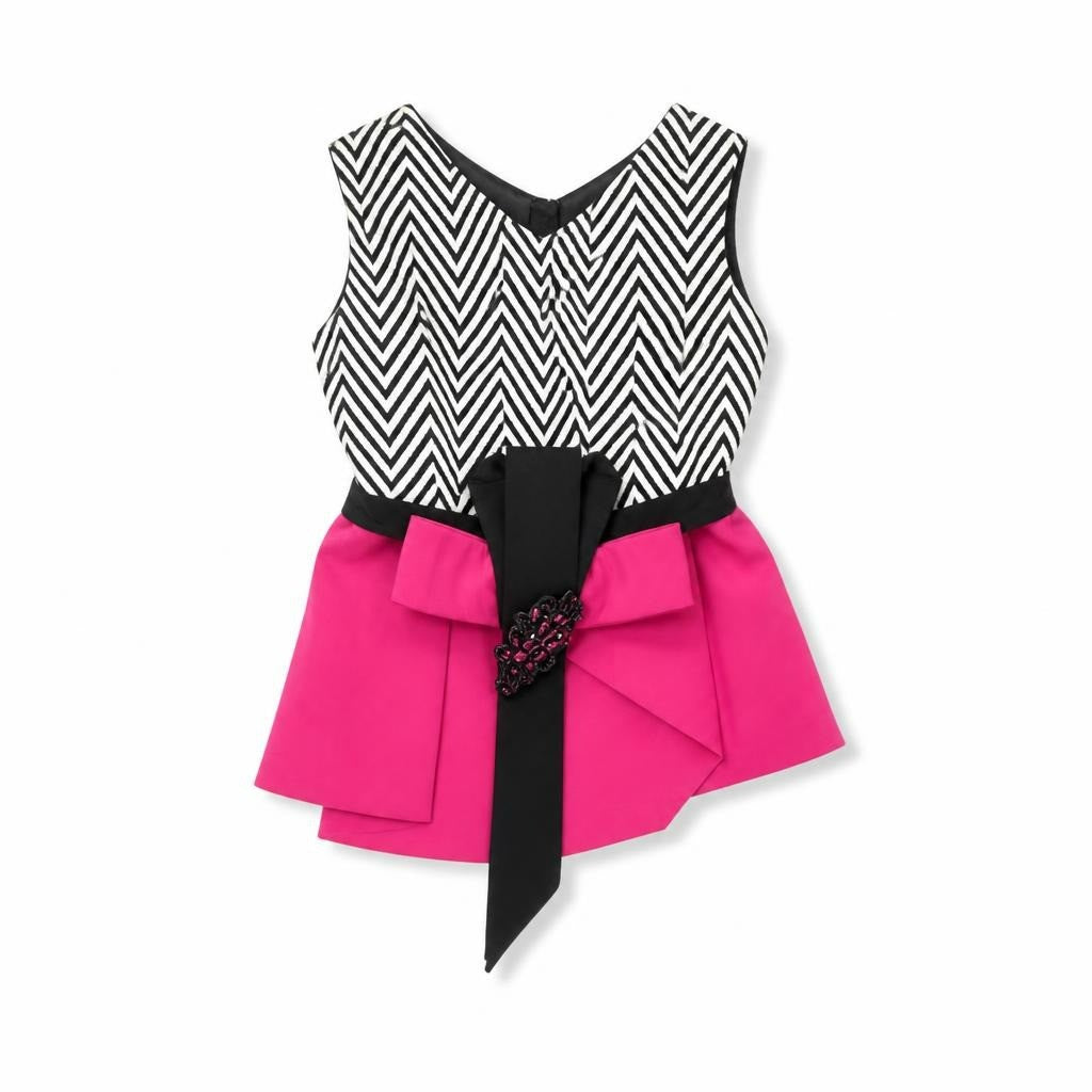 Hot Pink & Black Zigzag Two-Piece Set - white studio shot, second-hand at Why Go Less, Dekwaneh, Lebanon