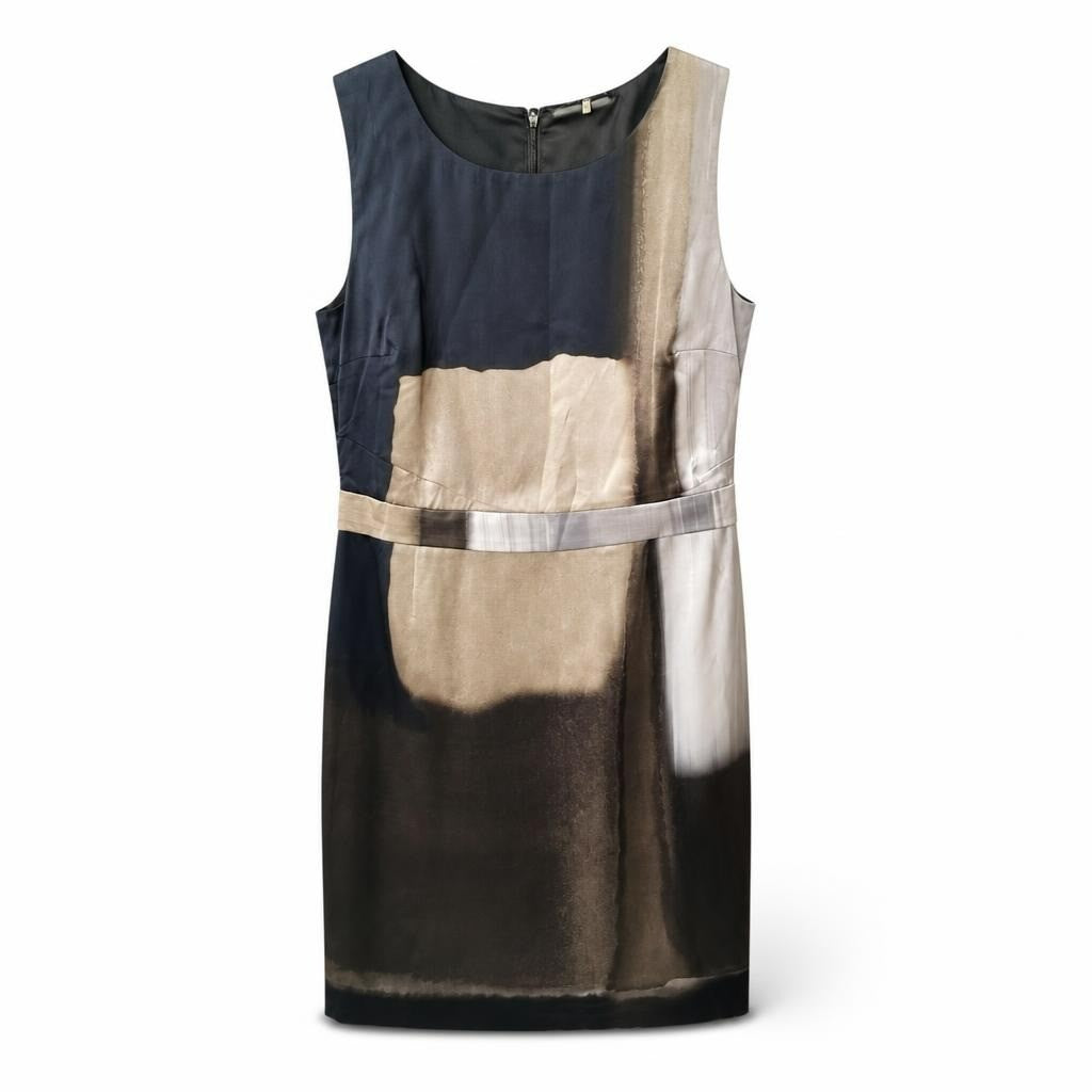 Escada Color Block Bronze Black Sleeveless Dress - white studio shot, second-hand at Why Go Less, Dekwaneh, Lebanon