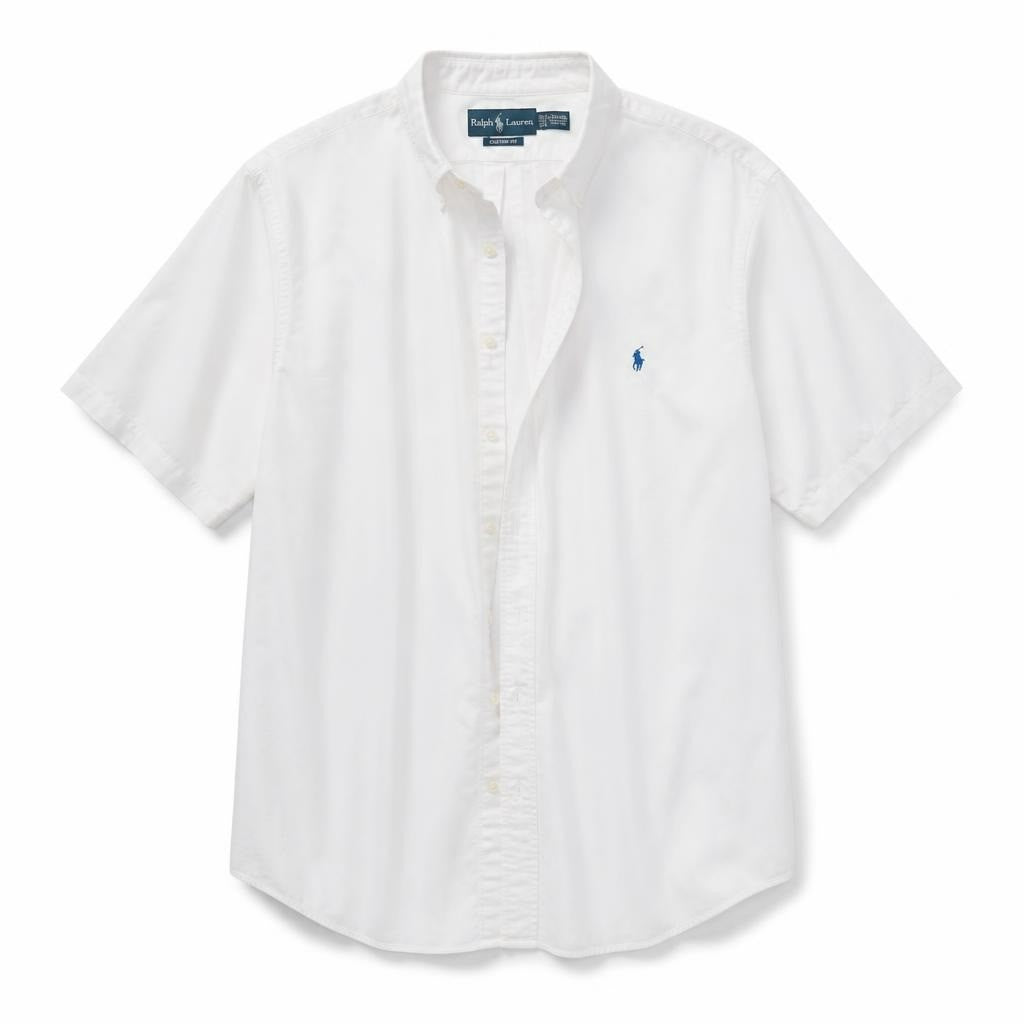 Ralph Lauren white short-sleeve button-down shirt - white studio shot, second-hand at Why Go Less, Dekwaneh, Lebanon