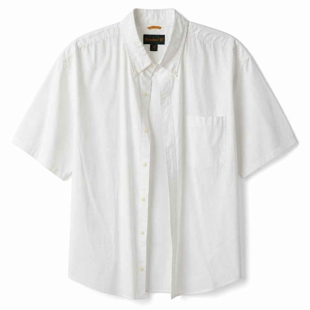 Timberland white short-sleeve button-down shirt - white studio shot, second-hand at Why Go Less, Dekwaneh, Lebanon