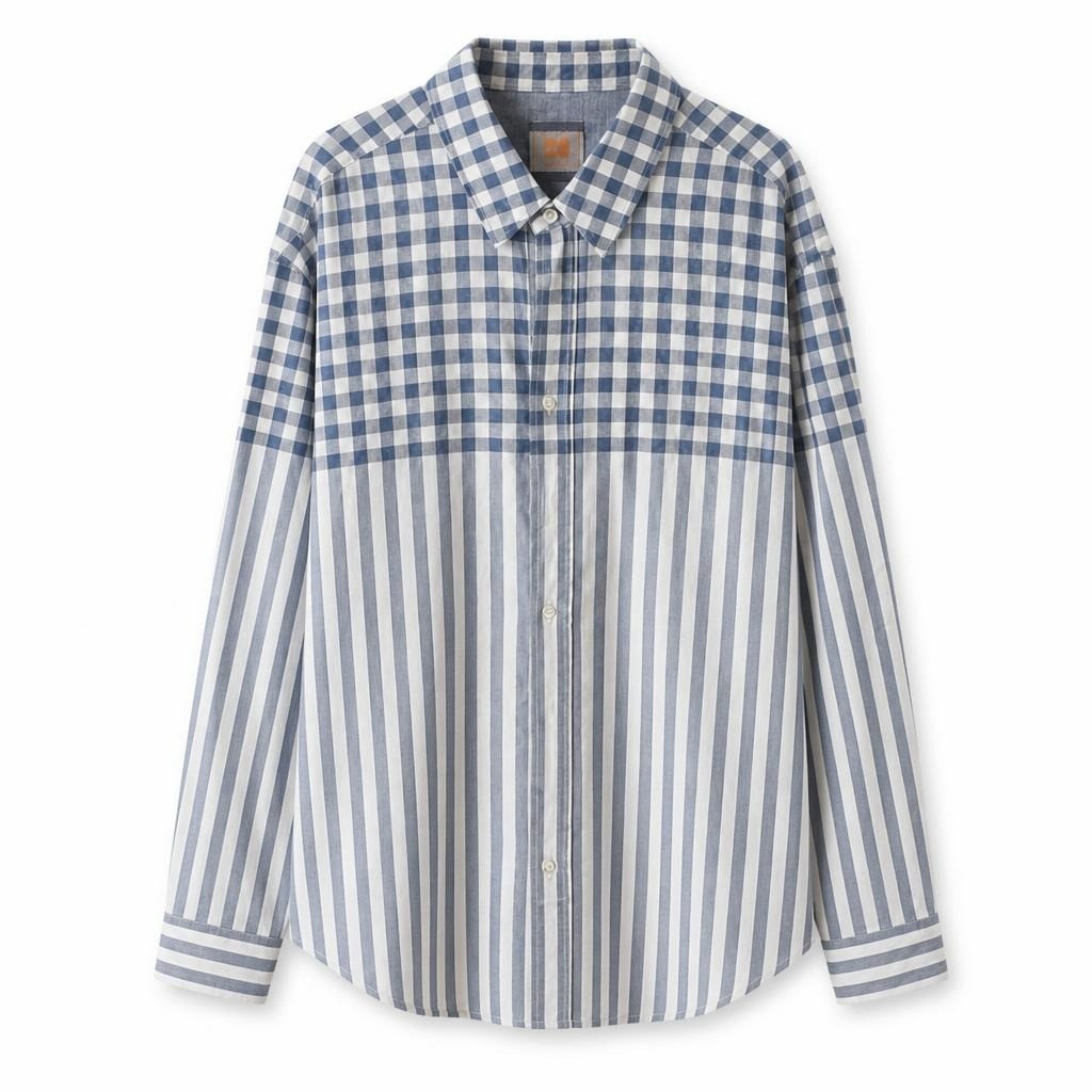 Hugo Boss Orange plaid gingham check button-up shirt - white studio shot, second-hand at Why Go Less, Dekwaneh, Lebanon