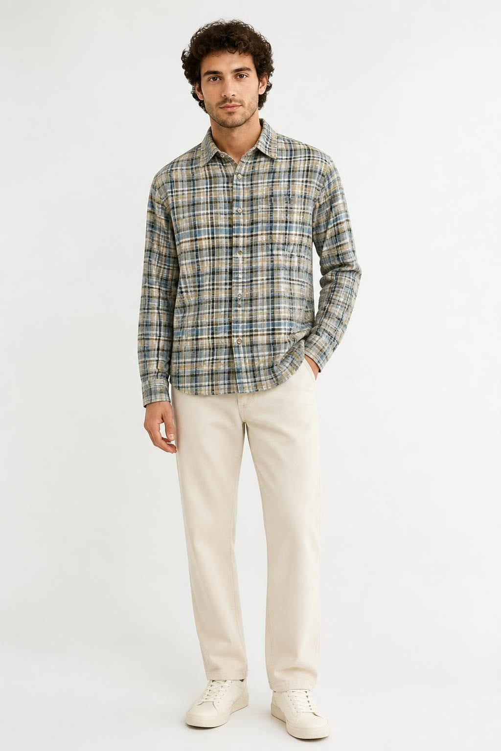 Hugo Boss Blue Yellow Brown Plaid Flannel Shirt | Pre-Loved | Why Go Less