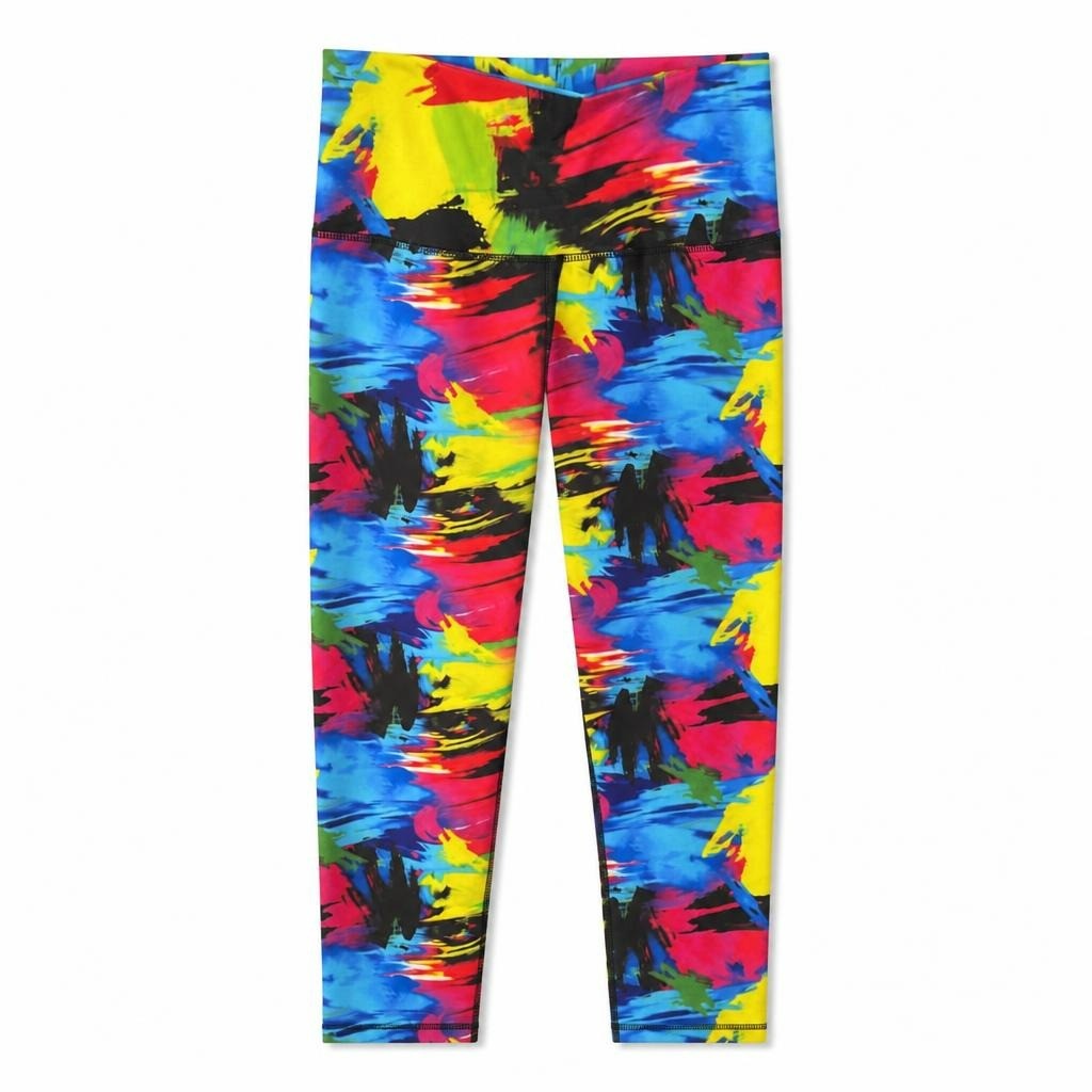 Multicolor abstract print cropped leggings - white studio shot, second-hand at Why Go Less, Dekwaneh, Lebanon