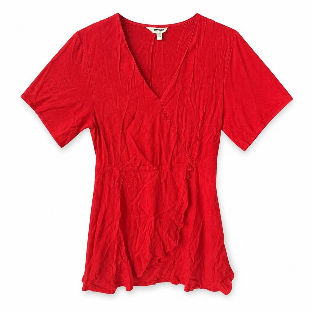 Koton Karna red V-neck wrap-style dress - white studio shot, second-hand at Why Go Less, Dekwaneh, Lebanon