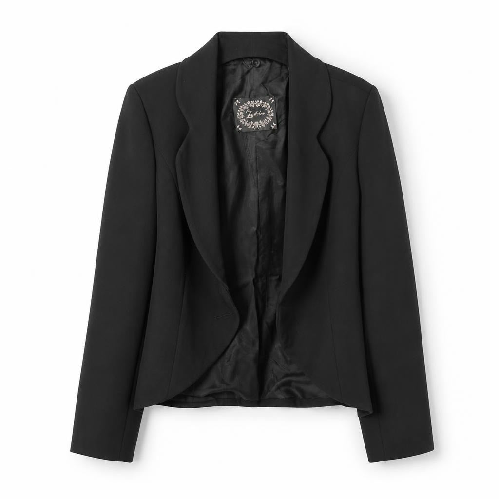 Lupilolou black lined blazer, gold-trim label - white studio shot, second-hand at Why Go Less, Dekwaneh, Lebanon