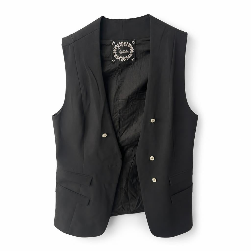 Lupilolou black double-breasted blazer, gold buttons - white studio shot, second-hand at Why Go Less, Dekwaneh, Lebanon