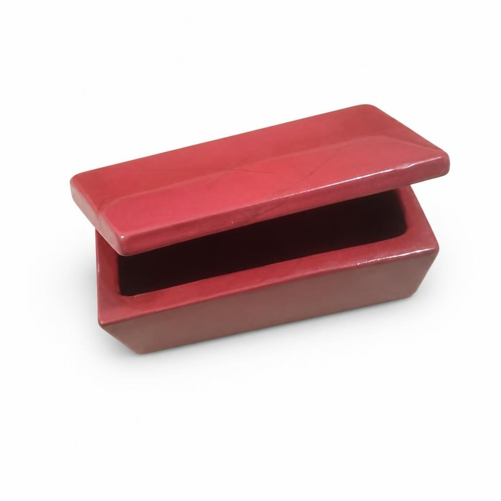 Red lacquered wooden trinket box, small - white studio shot, second-hand at Why Go Less, Dekwaneh, Lebanon