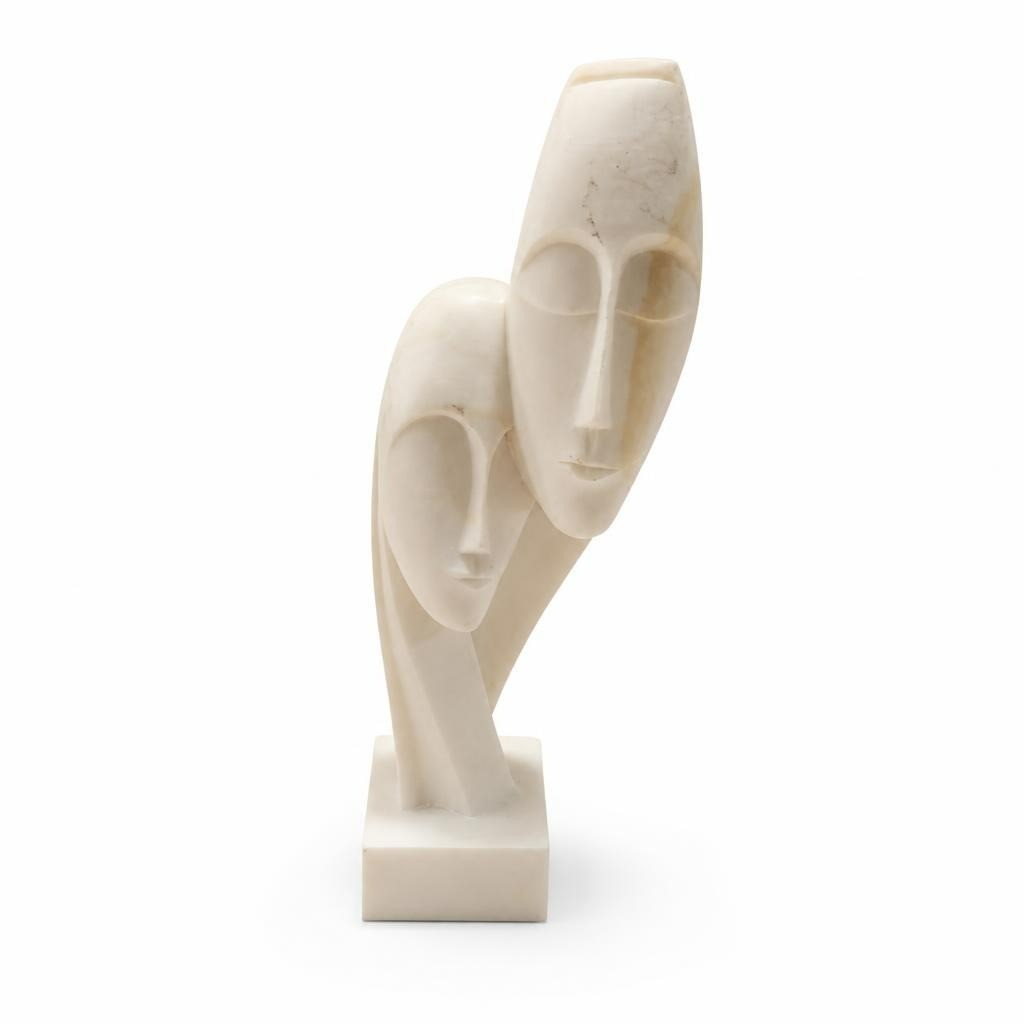 Abstract dual-face alabaster/resin sculpture, cream - white studio shot, second-hand at Why Go Less, Dekwaneh, Lebanon