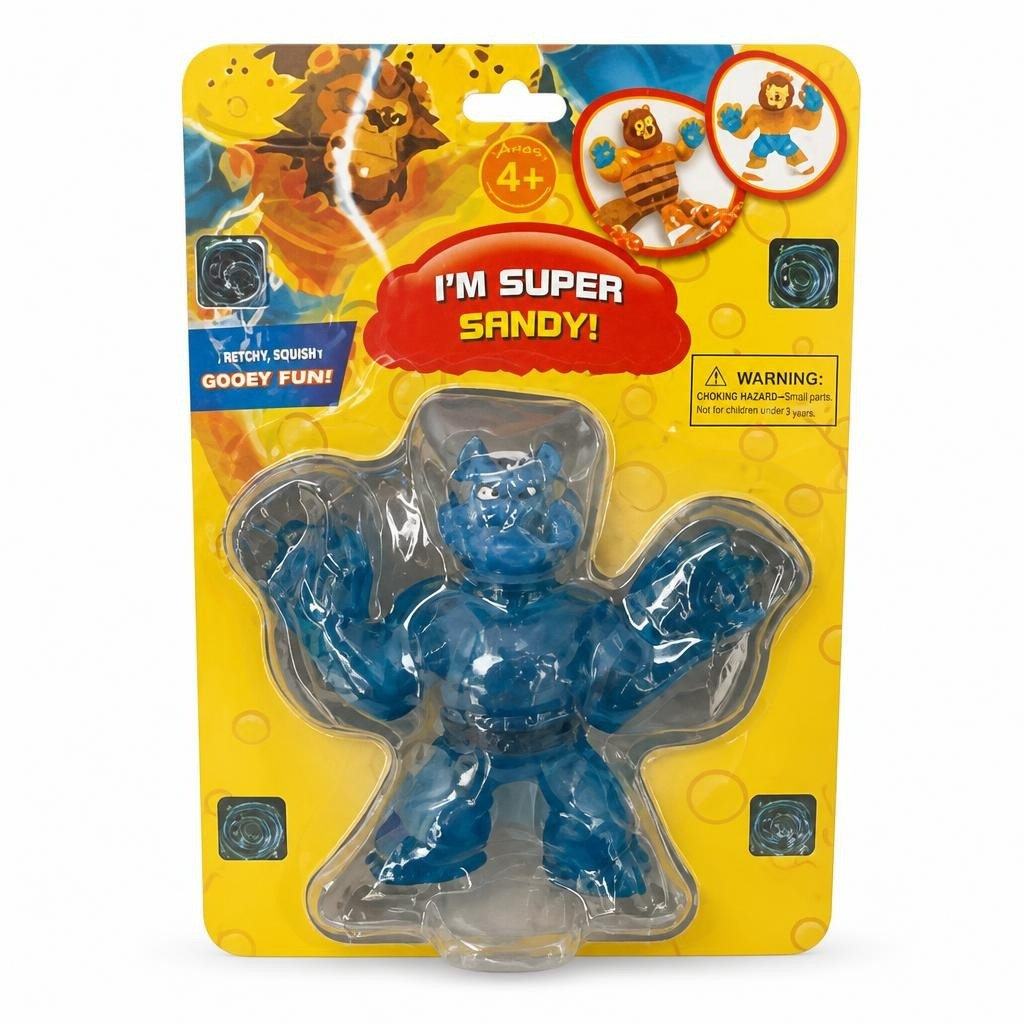 I'm Super Sandy stretchy figure toy, blue, 4+ - white studio shot, second-hand at Why Go Less, Dekwaneh, Lebanon