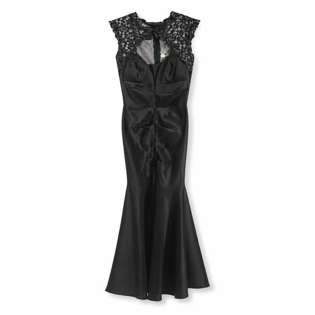 Dark grey satin halter neck lace collar formal gown - white studio shot, second-hand at Why Go Less, Dekwaneh, Lebanon