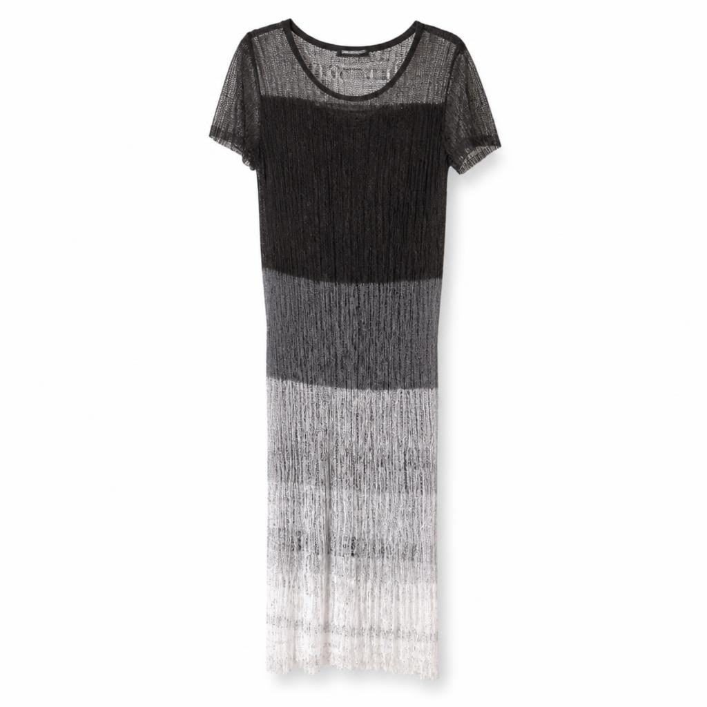 Fringe ombre shift dress, gray/cream, XS-S - white studio shot, second-hand at Why Go Less, Dekwaneh, Lebanon