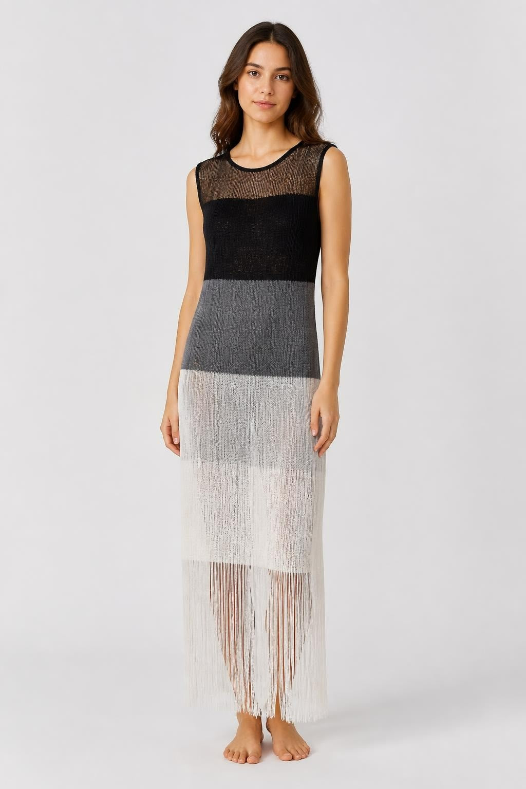 Fringe ombre shift dress, gray/cream, XS-S | Pre-Loved | Why Go Less
