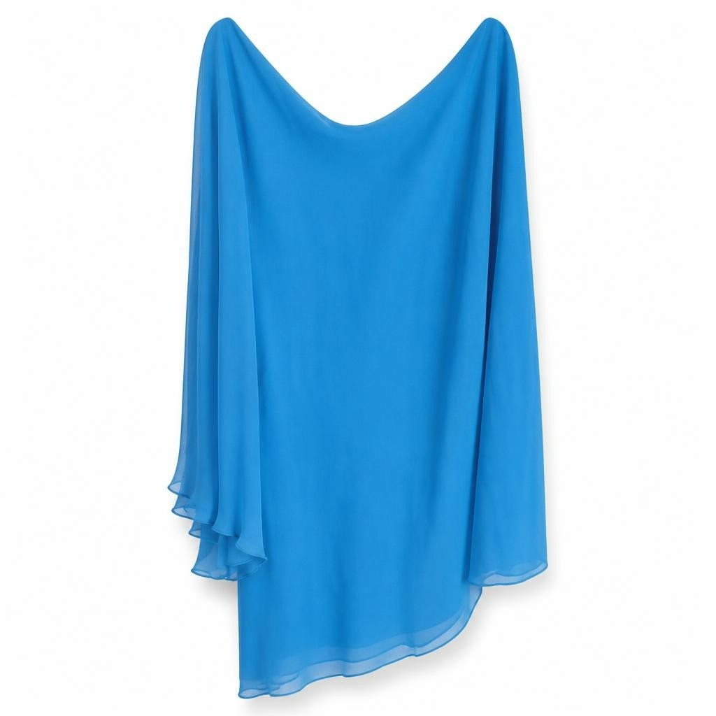 Blue chiffon pleated-sleeve blouse/tunic, M-L - white studio shot, second-hand at Why Go Less, Dekwaneh, Lebanon