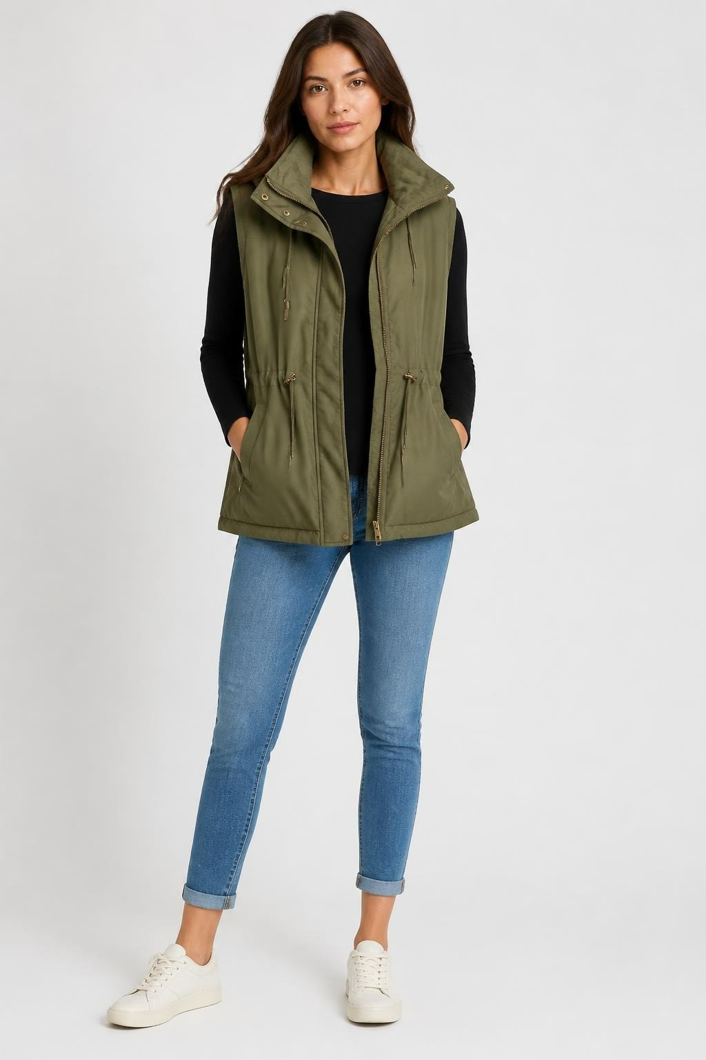 Zara, gilet utilitaire matelassé kaki, zips dorés, T S | Seconde main | Pourquoi chercher moins bien
