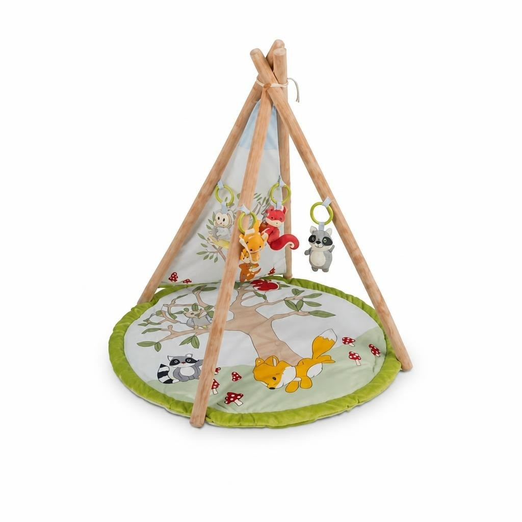 Woodland Forest Baby Play Gym Mat with Toys - white studio shot, second-hand at Why Go Less, Dekwaneh, Lebanon