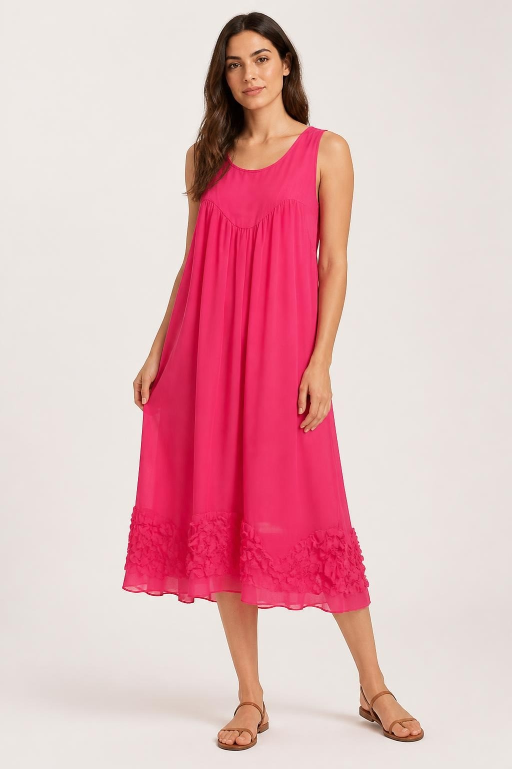 Hot pink ruffle hem sleeveless chiffon dress, Carmen | Pre-Loved | Why Go Less