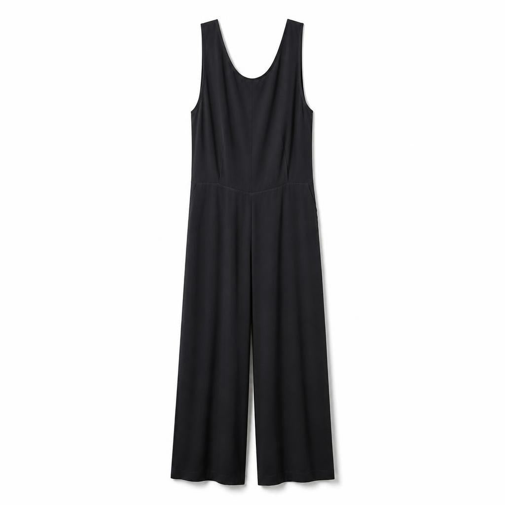 Navy sleeveless maxi dress, minimalist cut - white studio shot, second-hand at Why Go Less, Dekwaneh, Lebanon