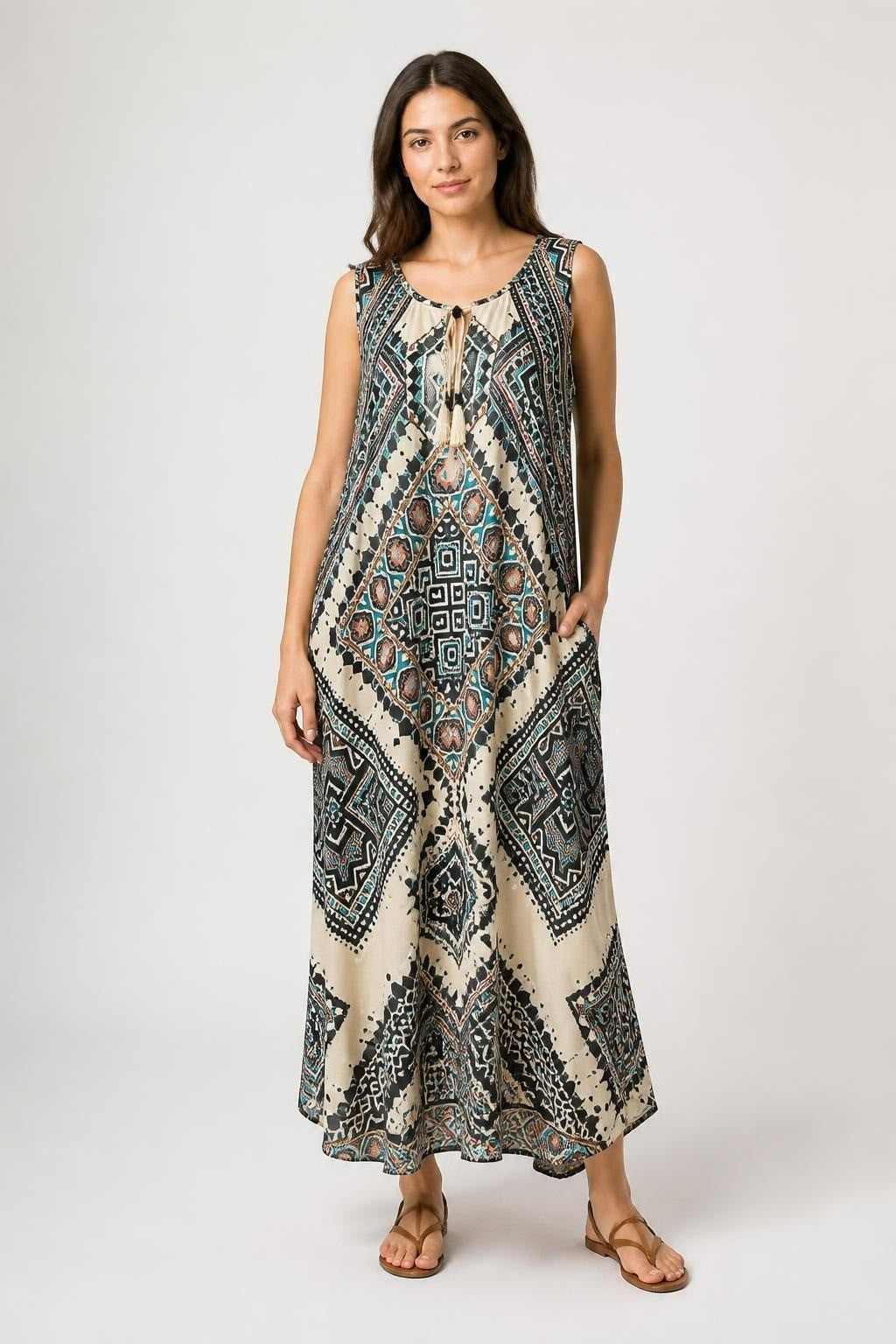 Tribal print sleeveless mini dress, multicolor | Pre-Loved | Why Go Less