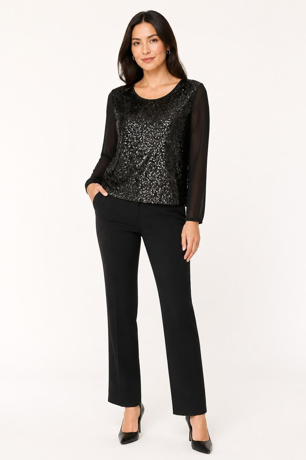 Haut noir à manches longues et sequins Manches en résille | D'occasion | Pourquoi se priver ?