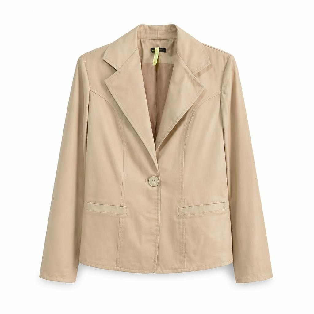 Beige Single-Button Leather Blazer Jacket - white studio shot, second-hand at Why Go Less, Dekwaneh, Lebanon