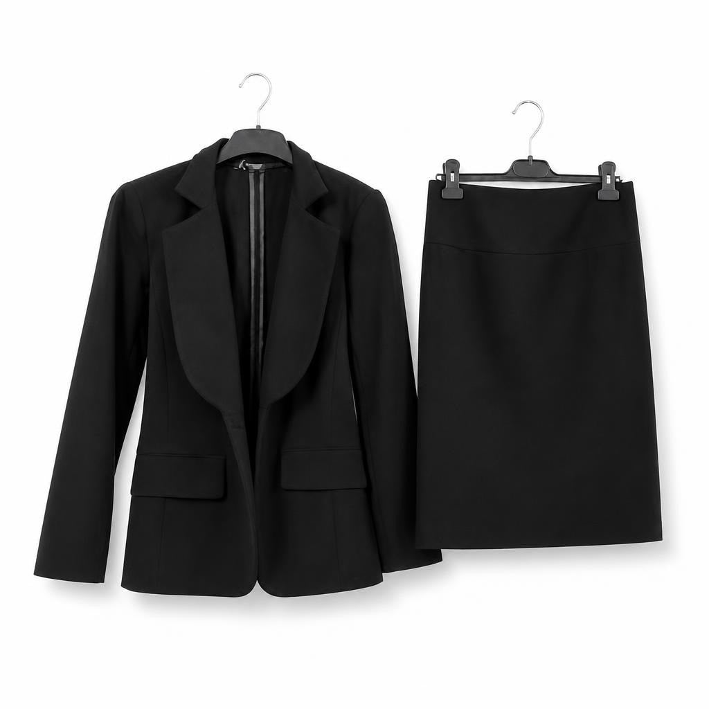 Alain manoukian Black blazer and pencil skirt suit set - white studio shot, second-hand at Why Go Less, Dekwaneh, Lebanon