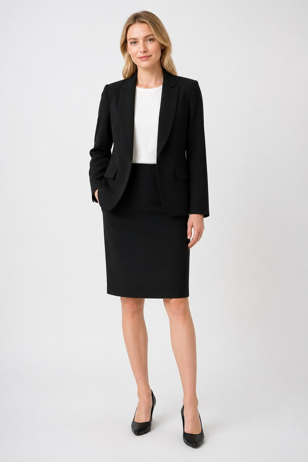 Alain manoukian Black blazer and pencil skirt suit set | Pre-Loved | Why Go Less
