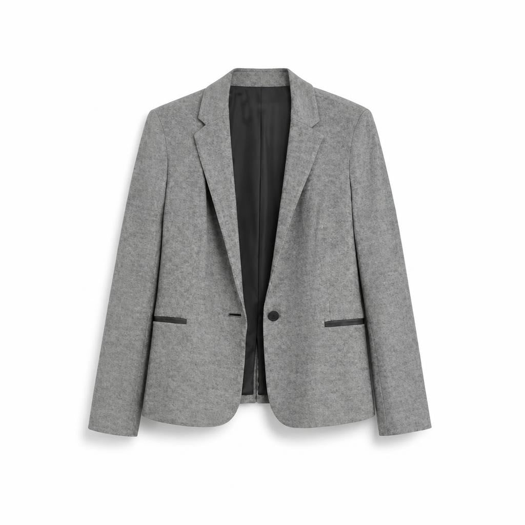Mango Gray houndstooth single-button blazer, size unknown - white studio shot, second-hand at Why Go Less, Dekwaneh, Lebanon