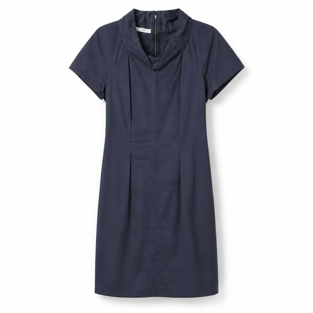 Prada Navy blue short-sleeve shift dress, size unknown - white studio shot, second-hand at Why Go Less, Dekwaneh, Lebanon