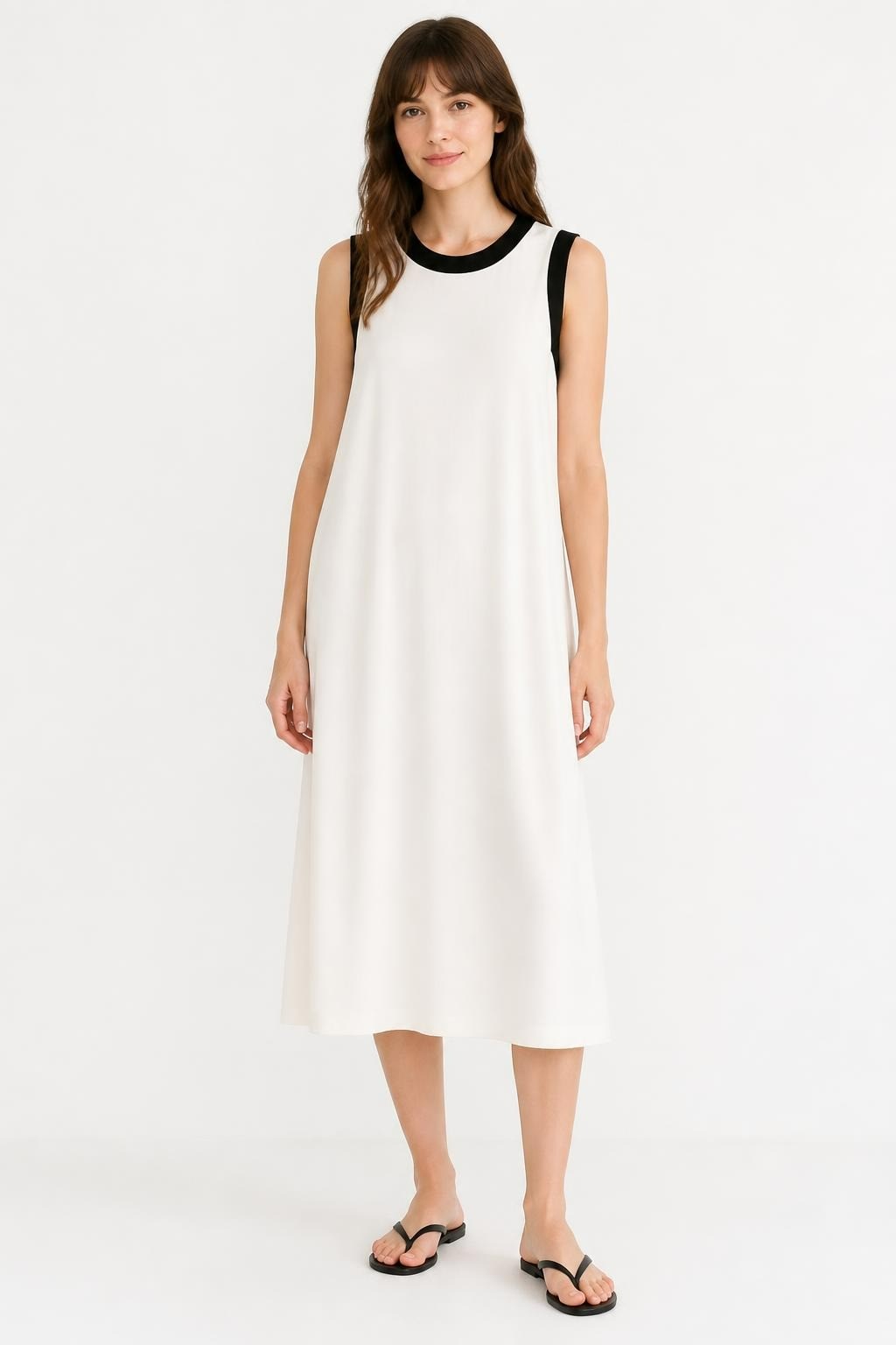 White sleeveless shift dress black trim | Pre-Loved | Why Go Less