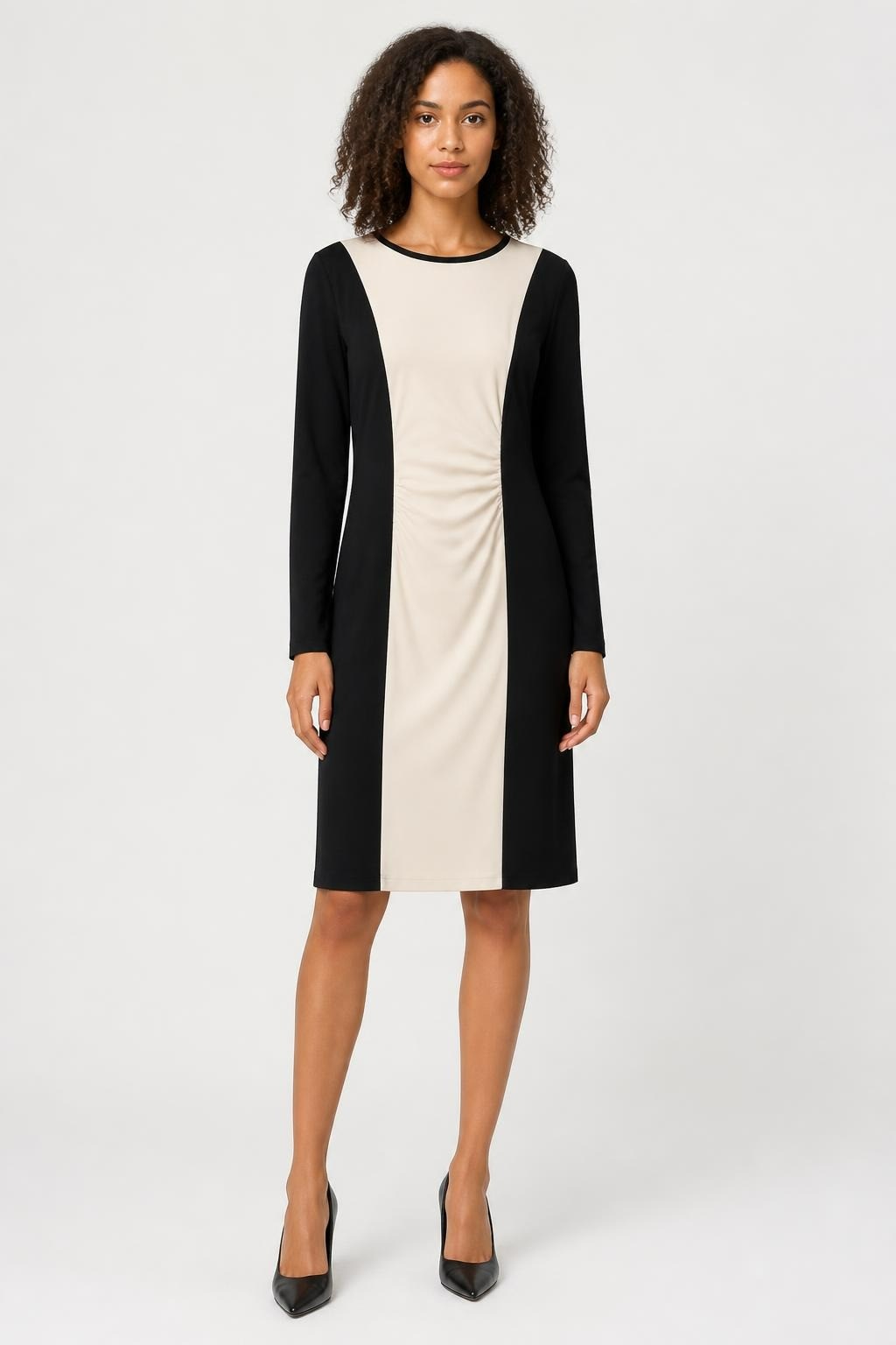 Black and cream colorblock long sleeve dress | Pre-Loved | Why Go Less