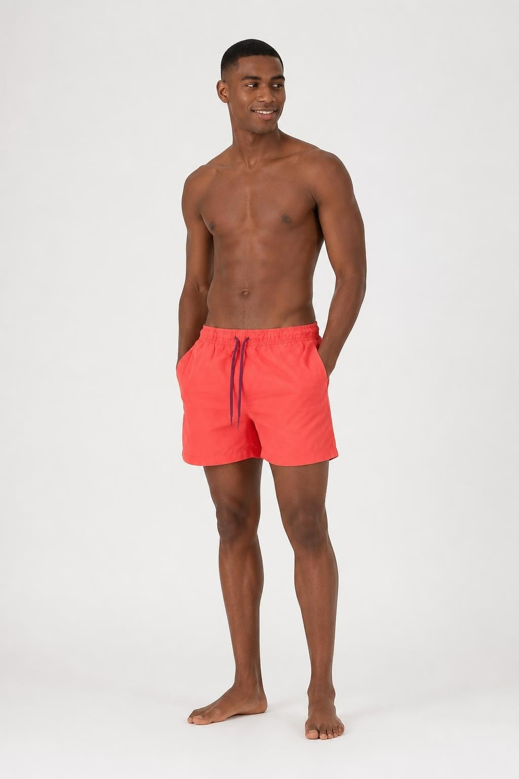 Coral/salmon swim shorts with purple drawstring | Pre-Loved | Why Go Less-1