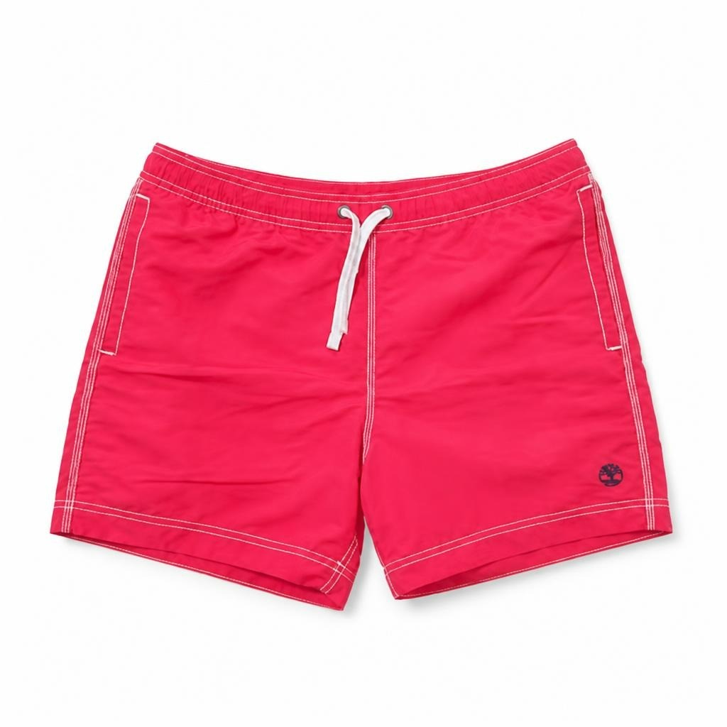 Timberland pink swim shorts with white stitching - white studio shot, second-hand at Why Go Less, Dekwaneh, Lebanon